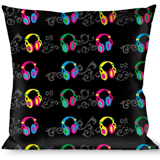 Buckle-Down Throw Pillow - Headphones Curls Black/Gray/Neon Throw Pillows Buckle-Down   