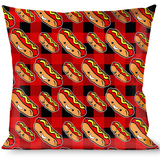 Buckle-Down Throw Pillow - Hot Dogs/Buffalo Plaid Black/Red Throw Pillows Buckle-Down   