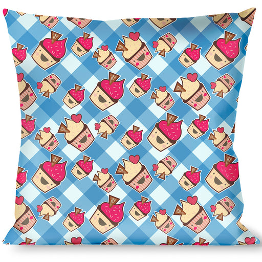 Buckle-Down Throw Pillow - Happy Cupcakes Buffalo Plaid White/Blue Throw Pillows Buckle-Down   