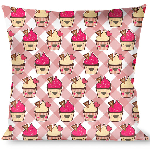 Buckle-Down Throw Pillow - Happy Cupcakes Buffalo Plaid White/Pink Throw Pillows Buckle-Down   