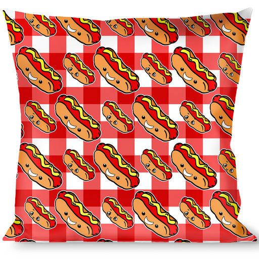 Buckle-Down Throw Pillow - Hot Dogs Buffalo Plaid White/Red Throw Pillows Buckle-Down   