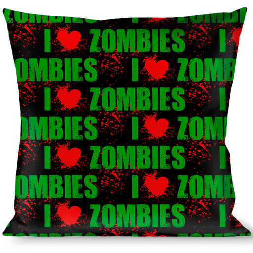 Buckle-Down Throw Pillow - I "HEART" ZOMBIES Black/Green/Red Splatter Throw Pillows Buckle-Down   