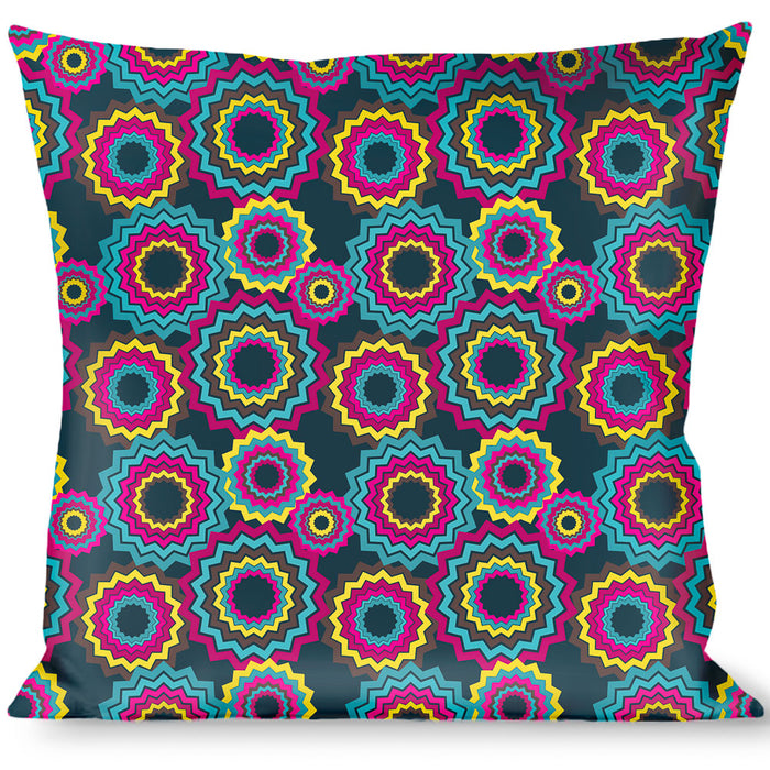 Buckle-Down Throw Pillow - Jagged Rings Teals/Fuchsia/Yellow Throw Pillows Buckle-Down   