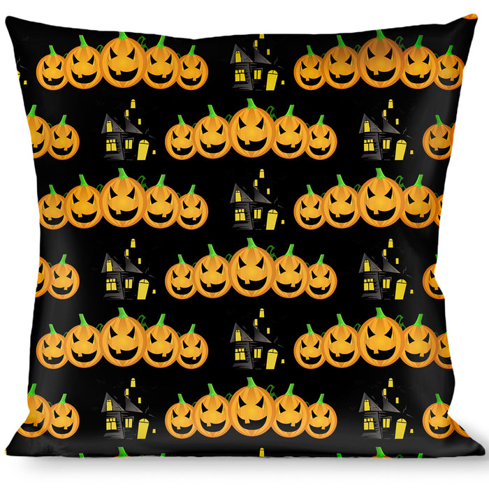 Buckle-Down Throw Pillow - Jack-o'-Lanterns/Haunted House Black/Yellow Throw Pillows Buckle-Down   