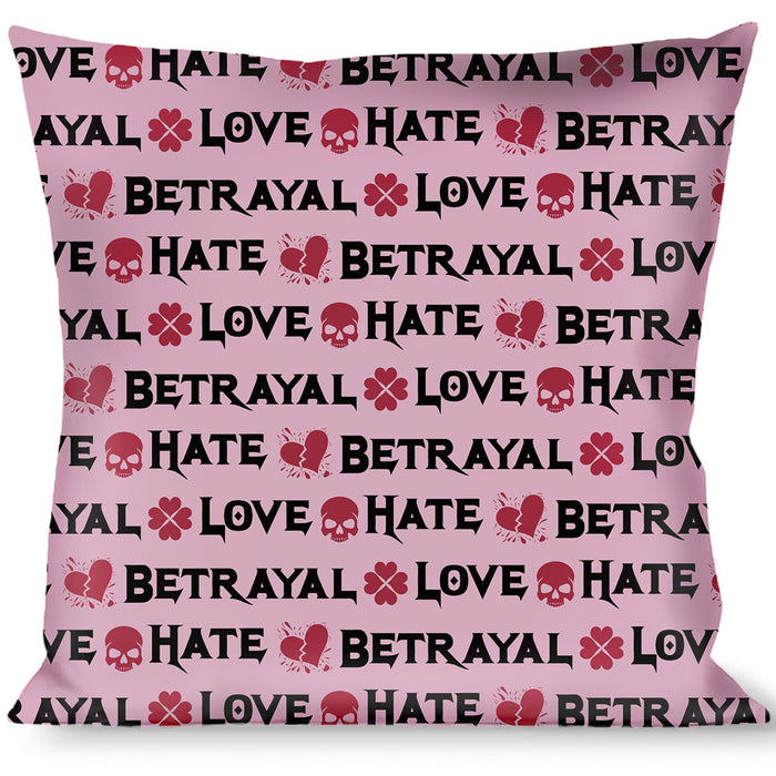 Buckle-Down Throw Pillow - Love/Hate/Betrayal Pink/Black/Fuchsia Throw Pillows Buckle-Down   