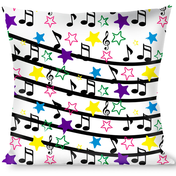 Buckle-Down Throw Pillow - Music Notes Stars White/Black/Multi Color Throw Pillows Buckle-Down   