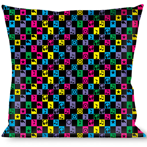 Buckle-Down Throw Pillow - Musical Checkers Black/Neon Throw Pillows Buckle-Down   