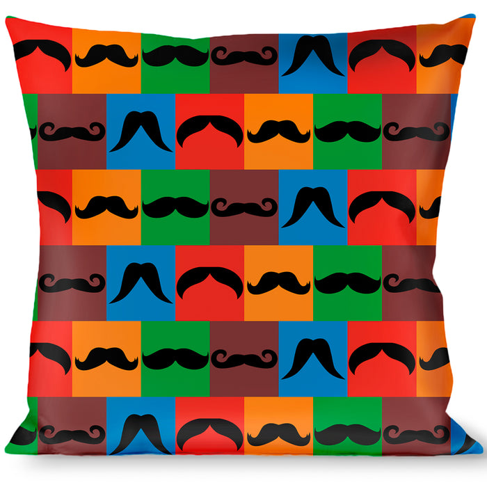Buckle-Down Throw Pillow - Mustaches Multi Color Blocks/Black Throw Pillows Buckle-Down   