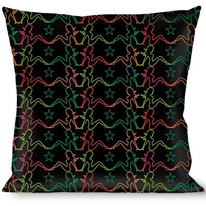 Buckle-Down Throw Pillow - Mud Flap Girls w/Star Outline Black/Multi Color Throw Pillows Buckle-Down   