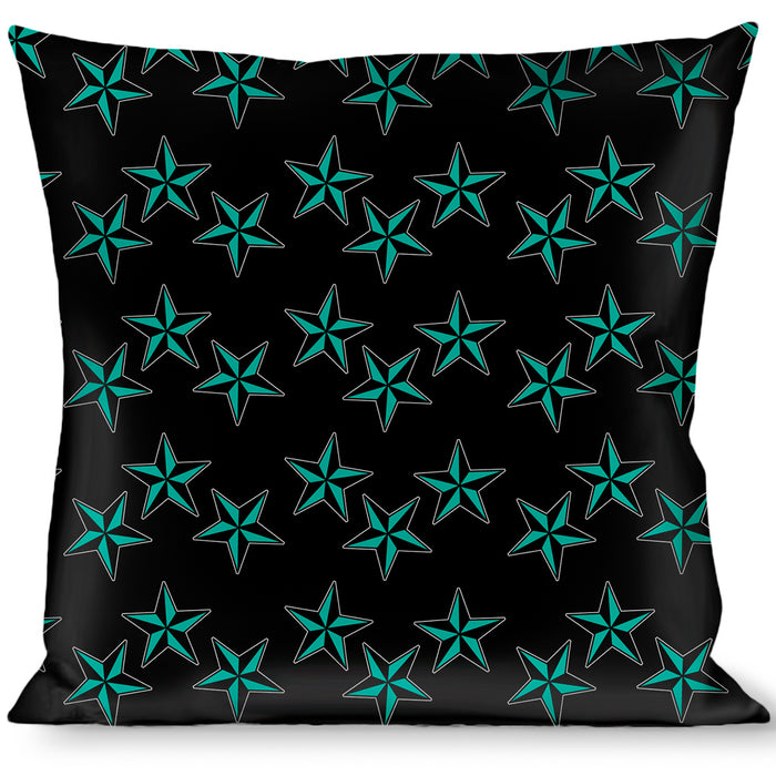 Buckle-Down Throw Pillow - Nautical Stars Scattered Black/Turquoise Throw Pillows Buckle-Down   