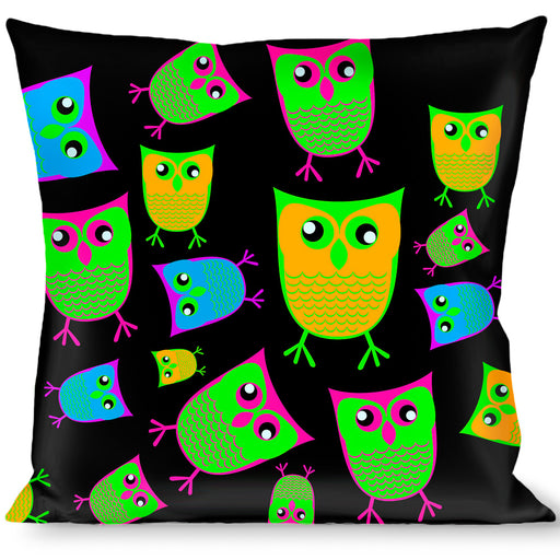 Buckle-Down Throw Pillow - Owls Black/Multi Neon Throw Pillows Buckle-Down   