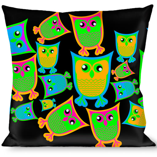 Buckle-Down Throw Pillow - Owls w/Outline Black/Multi Neon Throw Pillows Buckle-Down   