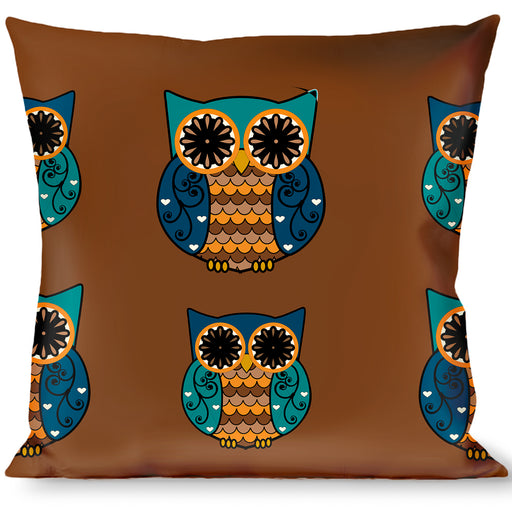 Buckle-Down Throw Pillow - Owls Brown/Pastel Throw Pillows Buckle-Down   