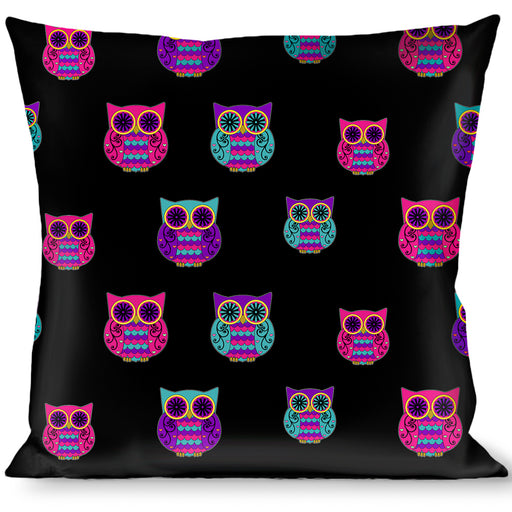 Buckle-Down Throw Pillow - Owls Black/Fuchsia/Purple/Turquoise Throw Pillows Buckle-Down   