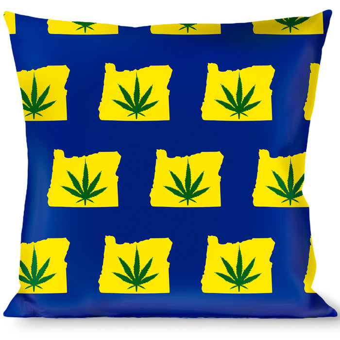 Buckle-Down Throw Pillow - Oregon State Silhouette/Marijuana Leaf Blue/Yellow/Green Throw Pillows Buckle-Down   