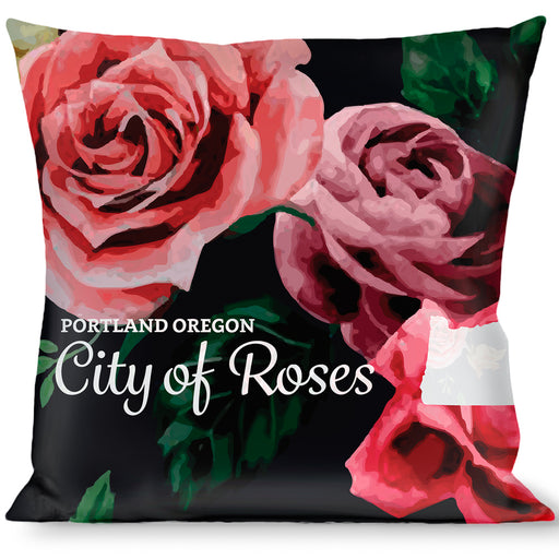 Buckle-Down Throw Pillow - Oregon Silhouette/PORTLAND OREGON-CITY OF ROSES Roses/White Throw Pillows Buckle-Down   
