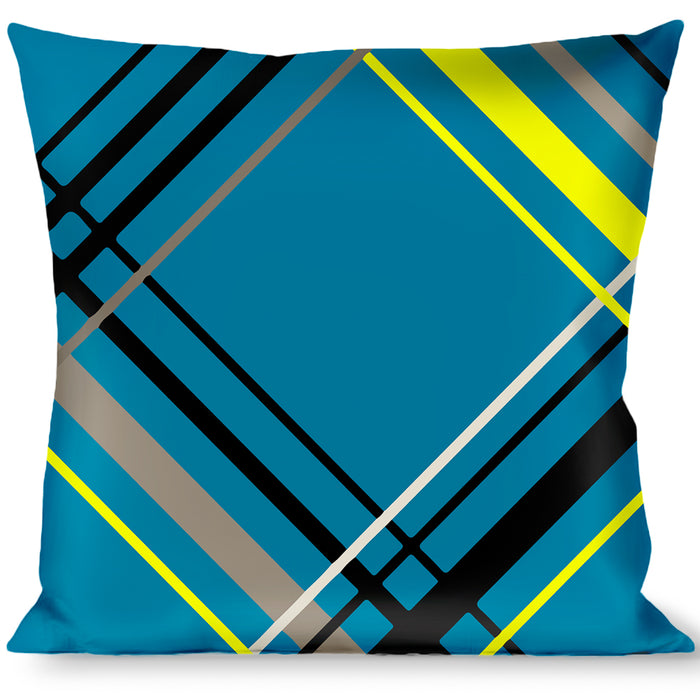 Buckle-Down Throw Pillow - Plaid Turquoise/Yellow/Black/Gray Throw Pillows Buckle-Down   
