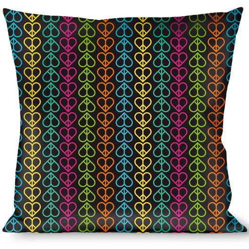 Buckle-Down Throw Pillow - Peace Hearts Repeat Black/Neon Throw Pillows Buckle-Down   