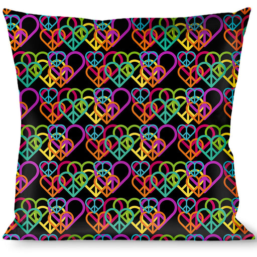 Buckle-Down Throw Pillow - Peace Hearts Stacked Black/Neon Throw Pillows Buckle-Down   