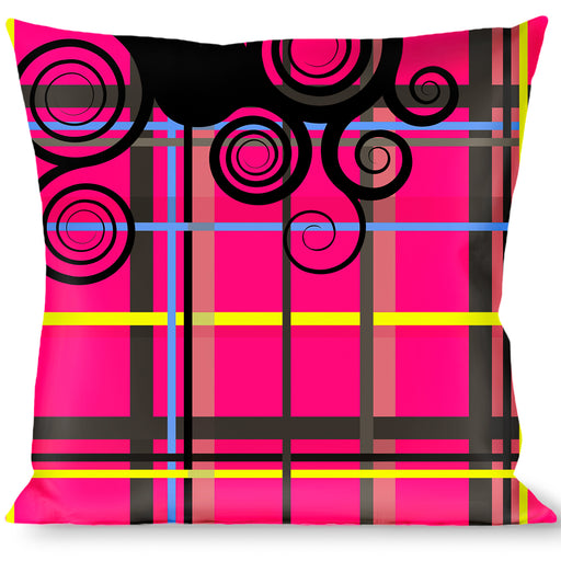 Buckle-Down Throw Pillow - Plaid Curls Pink/Black/Yellow/Blue Throw Pillows Buckle-Down   
