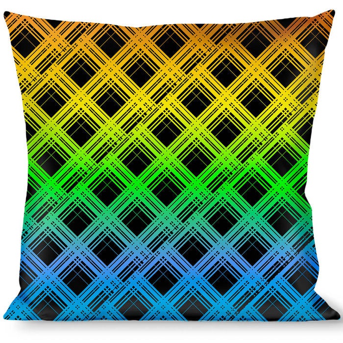 Buckle-Down Throw Pillow - Plaid X Gradient Black/Orange/Green/Blue Throw Pillows Buckle-Down   