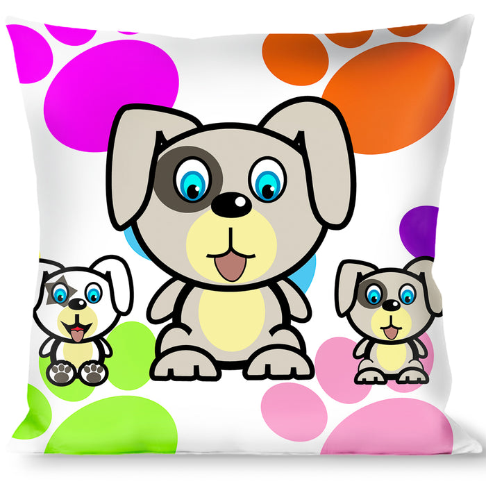 Buckle-Down Throw Pillow - Puppies w/Paw Prints White/Multi Color Throw Pillows Buckle-Down   