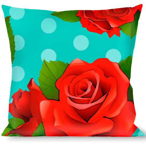 Buckle-Down Throw Pillow - Red Roses/Polka Dots Turquoise Throw Pillows Buckle-Down   