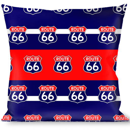 Buckle-Down Throw Pillow - ROUTE 66 Highway Sign/Stripe Blue/White/Red Throw Pillows Buckle-Down   