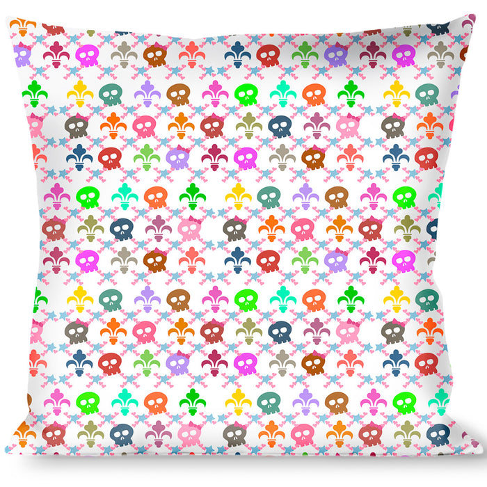 Buckle-Down Throw Pillow - Skull & Fleur-de-Lis White/Multi Color Throw Pillows Buckle-Down   