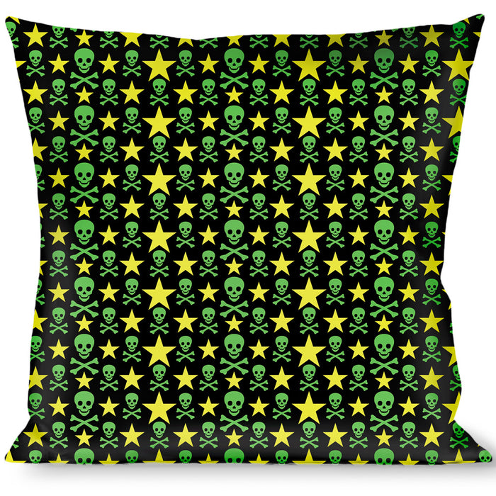Buckle-Down Throw Pillow - Skulls & Stars Black/Green/Yellow Throw Pillows Buckle-Down   