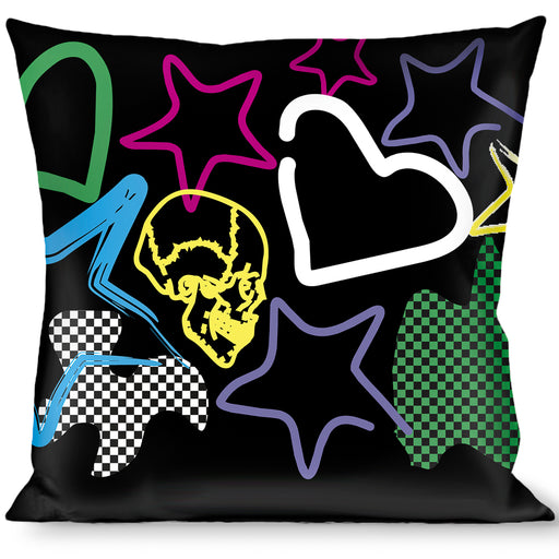 Buckle-Down Throw Pillow - Sketch Skull/Star/Heart/Checker Black/Multi Throw Pillows Buckle-Down   