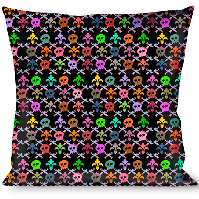 Buckle-Down Throw Pillow - Skull & Fleur-de-Lis Black/Multi Color Throw Pillows Buckle-Down   
