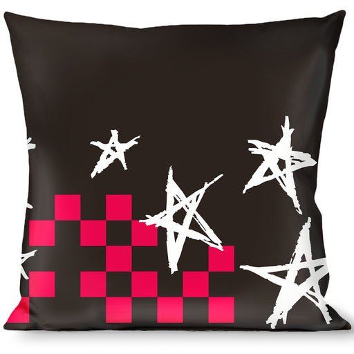 Buckle-Down Throw Pillow - Sketch Stars w/Checkers Black/Fuchsia/White Throw Pillows Buckle-Down   