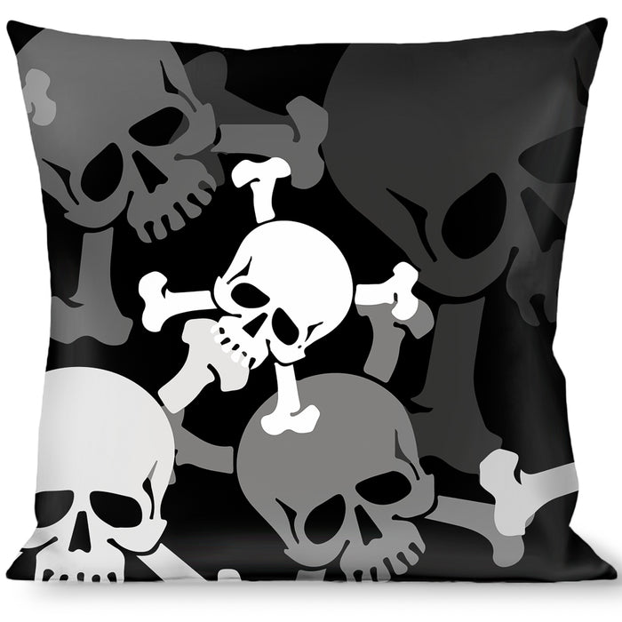 Buckle-Down Throw Pillow - Top Skulls Stacked Black/Gray/White Throw Pillows Buckle-Down   