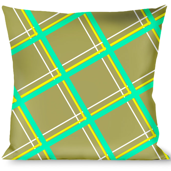 Buckle-Down Throw Pillow - Wire Grid Tan/Green/Yellow Throw Pillows Buckle-Down   