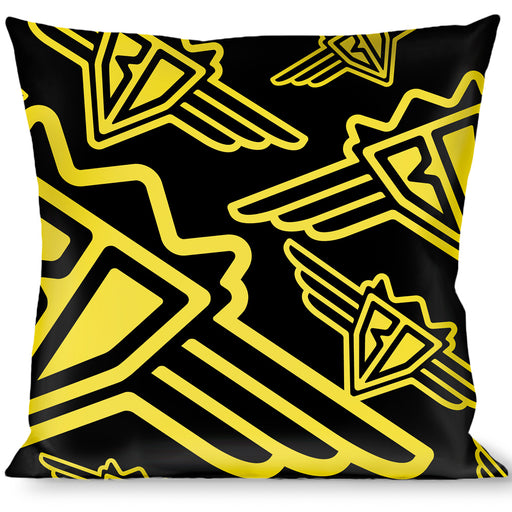 Buckle-Down Throw Pillow - BD Logo Scattered Black/Yellow Throw Pillows Buckle-Down   