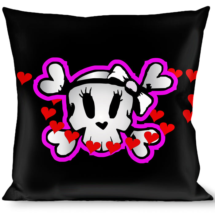Buckle-Down Throw Pillow - Cute Skulls w/Hearts Throw Pillows Buckle-Down   