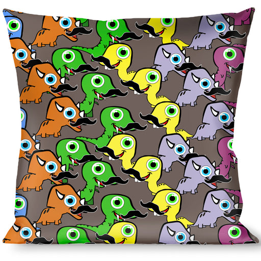 Buckle-Down Throw Pillow - Cute Dinosaurs w/Mustaches Gray Throw Pillows Buckle-Down   