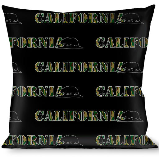 Buckle-Down Throw Pillow - CALIFORNIA/Bear Silhouette Black/Camo Olive Throw Pillows Buckle-Down   