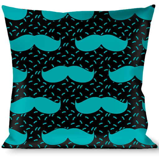 Buckle-Down Throw Pillow - Mustaches Scattered Black/Turquoise Throw Pillows Buckle-Down   