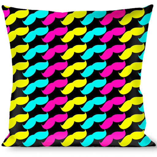 Buckle-Down Throw Pillow - Mustache Monogram Black/Fuchsia/Turquoise/Yellow Throw Pillows Buckle-Down   