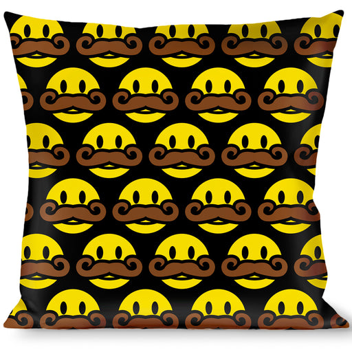Buckle-Down Throw Pillow - Mustache Happy Face Black/Yellow/Brown Throw Pillows Buckle-Down   