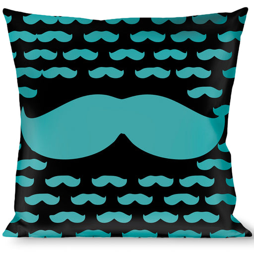 Buckle-Down Throw Pillow - Mustaches Mini/Single Repeat Black/Turquoise Throw Pillows Buckle-Down   
