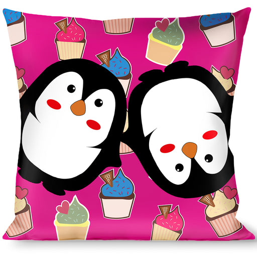 Buckle-Down Throw Pillow - Penguins w/Cupcakes Fuchsia/Multi Color Throw Pillows Buckle-Down   