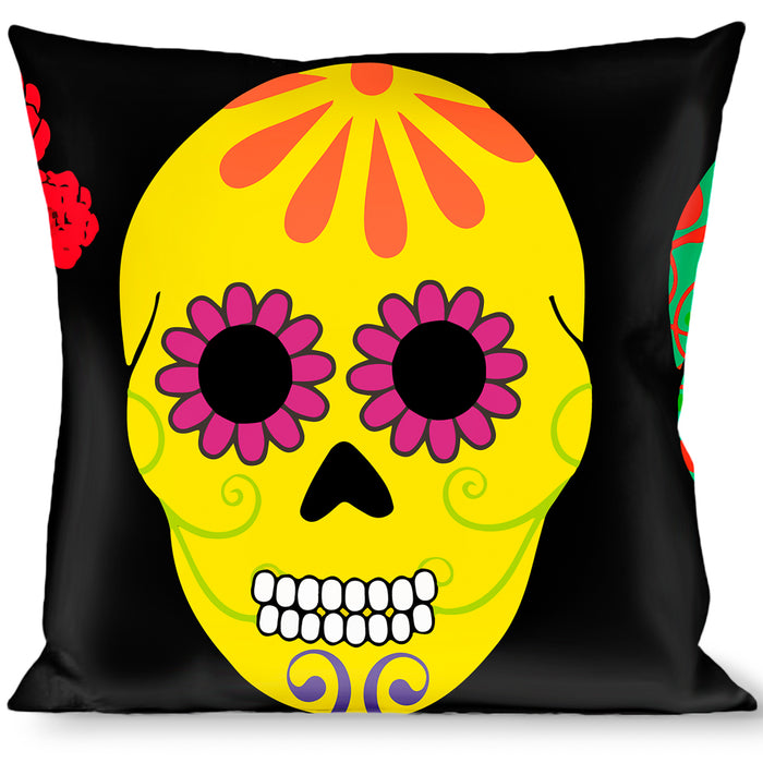 Buckle-Down Throw Pillow - Painted Sugar Skulls Black/Multi Color Throw Pillows Buckle-Down   