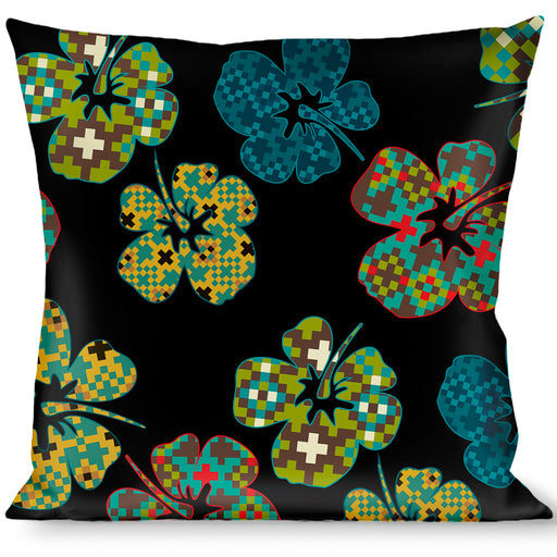 Buckle-Down Throw Pillow - Pixilated Hibiscus Flowers Black/Multi Color Throw Pillows Buckle-Down   