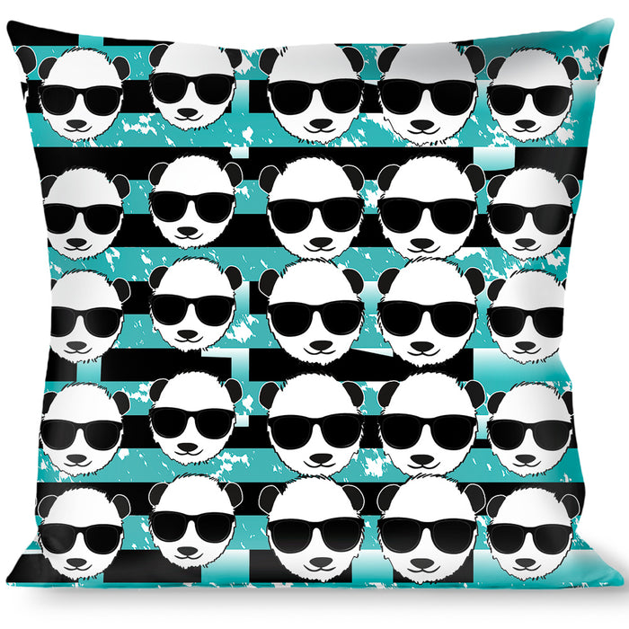 Buckle-Down Throw Pillow - Multi Panda w/Sunglasses Stripe Turquoise/Black Throw Pillows Buckle-Down   