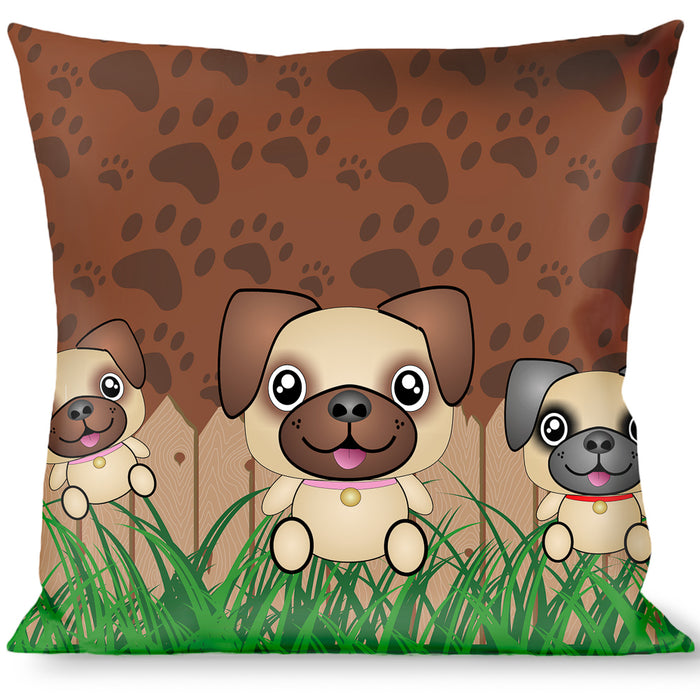 Buckle-Down Throw Pillow - Pug Puppies/Paw Prints Browns/Greens Throw Pillows Buckle-Down   