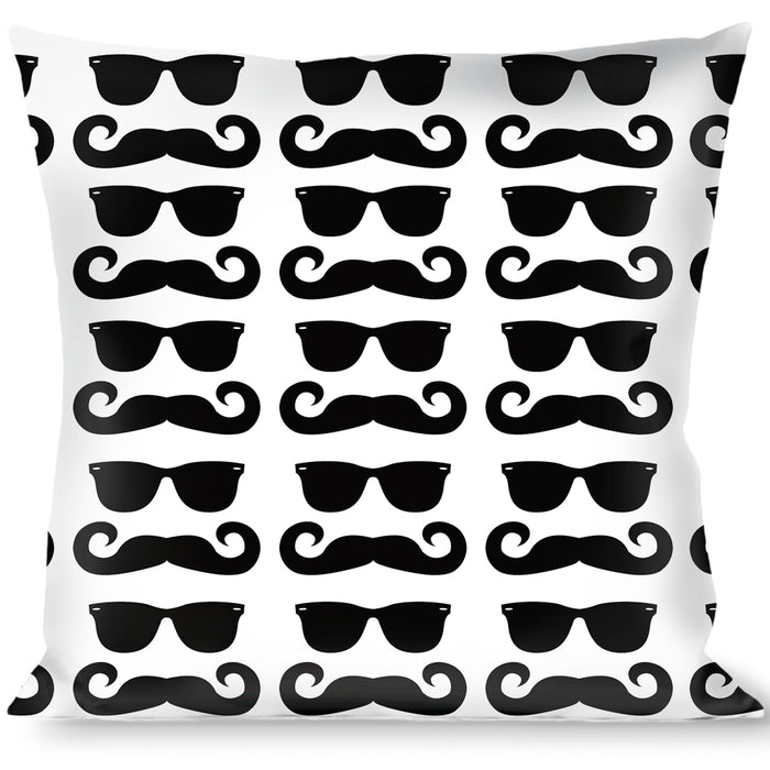Buckle-Down Throw Pillow - Sunglasses & Mustache White/Black Throw Pillows Buckle-Down   