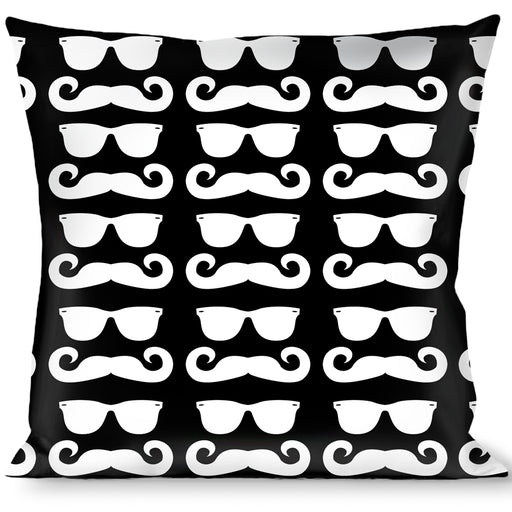 Buckle-Down Throw Pillow - Sunglasses & Mustache Black/White Throw Pillows Buckle-Down   